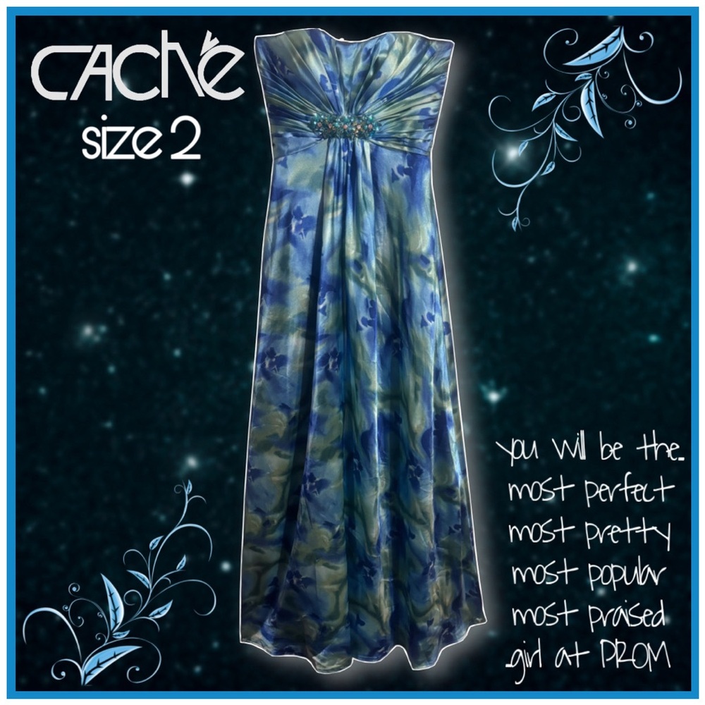 CACHE strapless cool tone floor length formal prom GOWN DRESS size 2